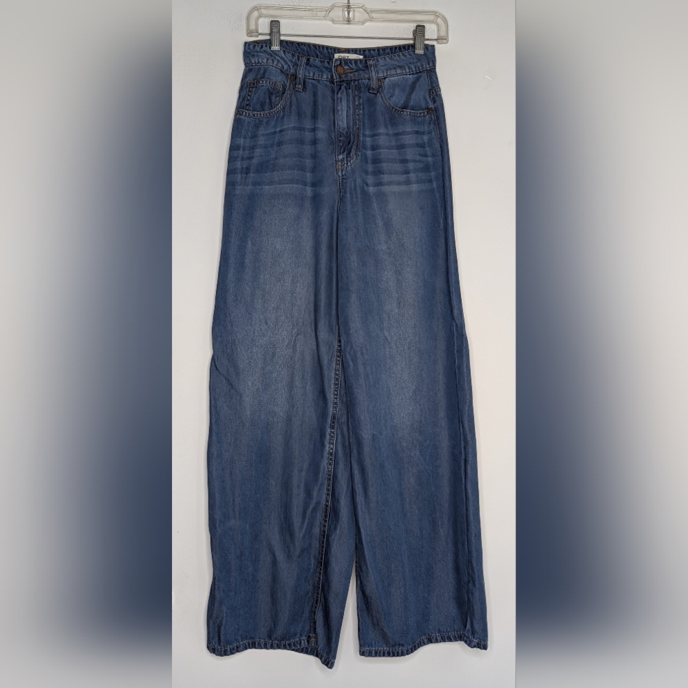 OAT New York Jeans Palazzo Wide Leg Blue Chambray Denim Size 4/27 - Picture 2 of 5